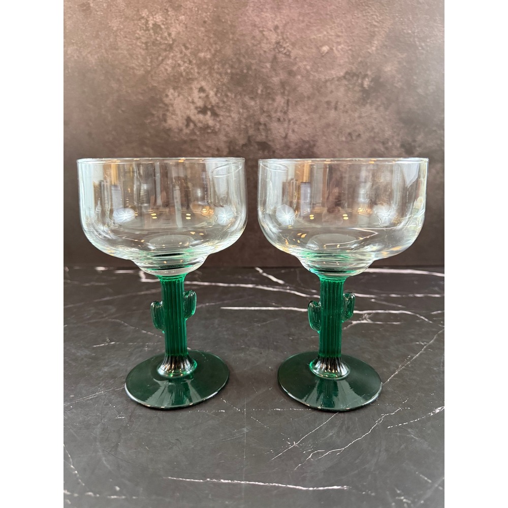 VTG PAIR (2) Libbey Cactus Margarita Glasses 6 1/4in Tall MINT!